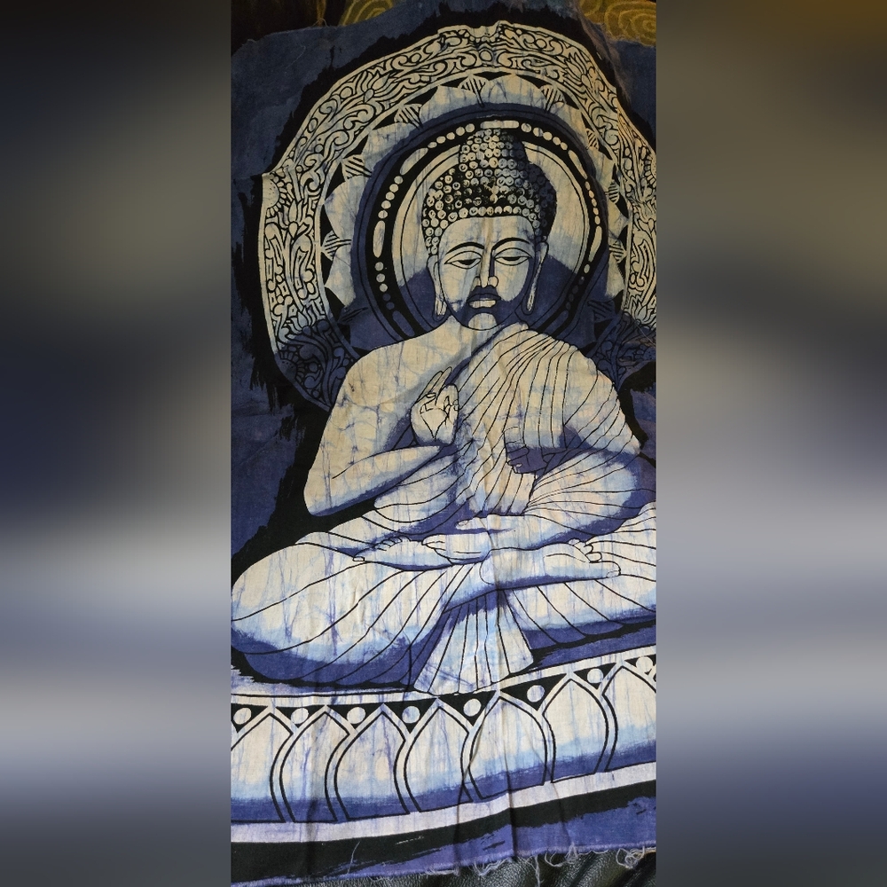 Buddha blue batik cloth banner 22"x32" - Picture 6 of 6